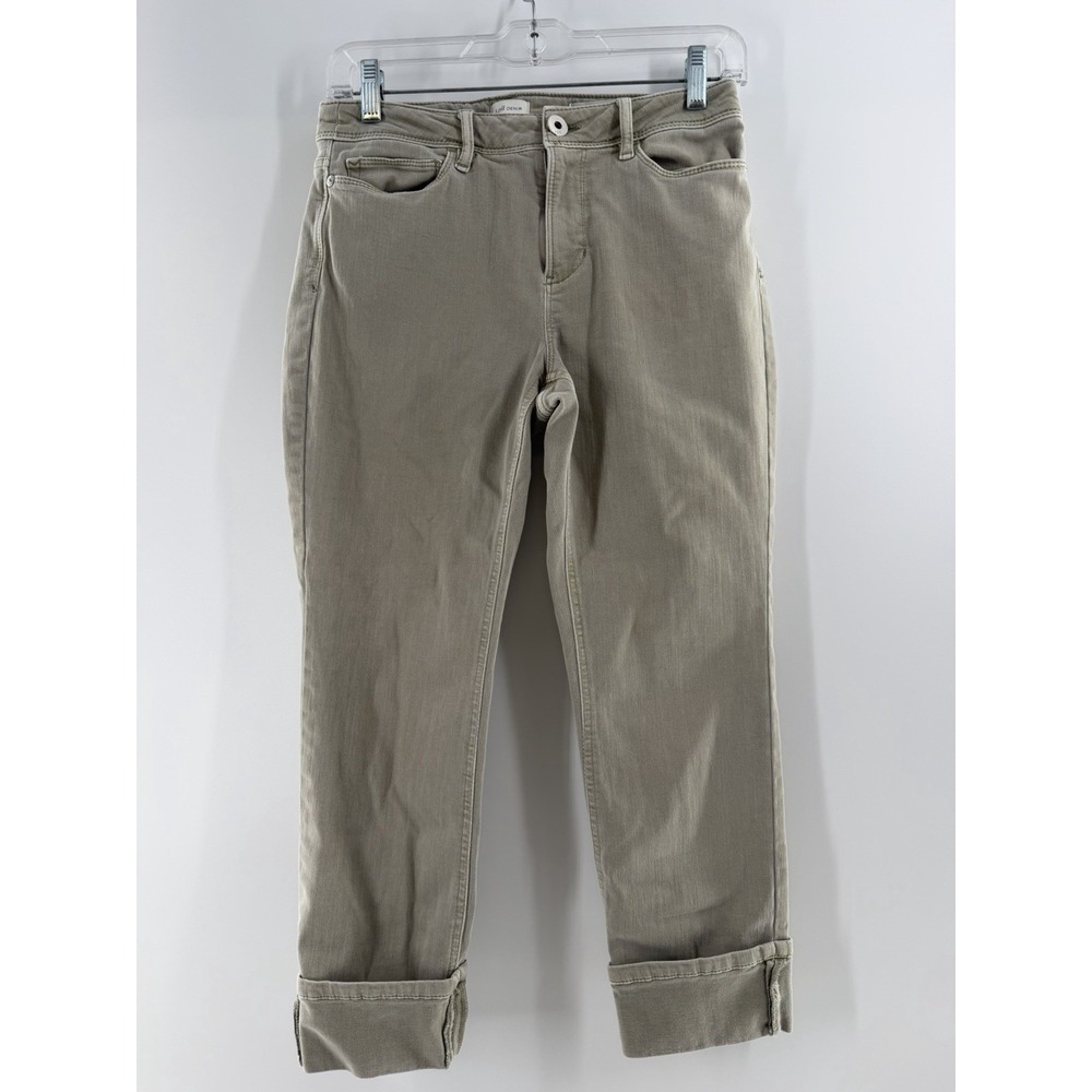 J. Jill Denim Women's Sage Green High Rise Cropped Jeans Cuffed Stretch 4 Petite
